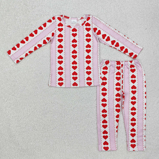 Sibling Baby Girls Valentines Heart Tops Pants Pajamas Clothes Sets