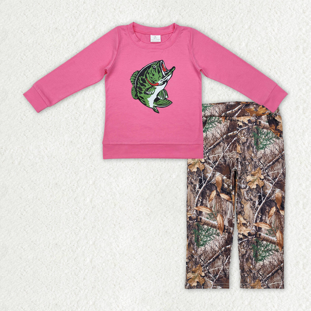 Baby Girls Hotpink Fishing Shirts Tops Camo Pants Clothes Sets