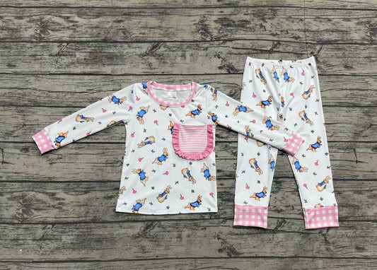 Baby Girls Easter Bunny Pocket Top Pants Pajamas Clothing Sets
