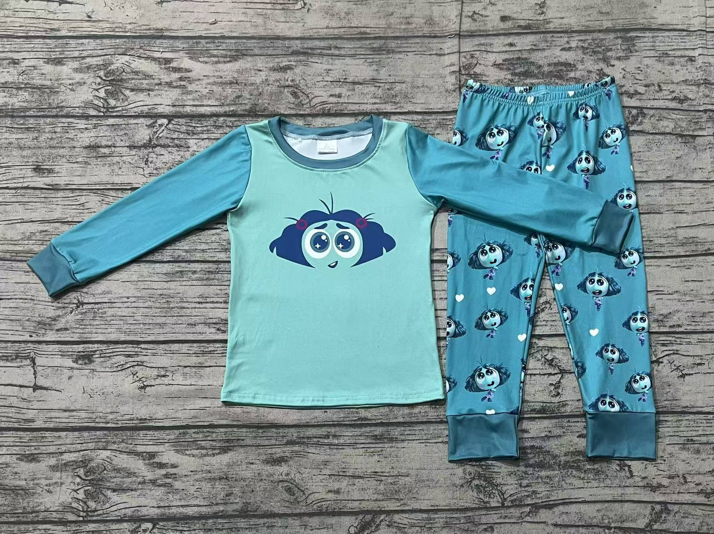 Baby Girls Blue Face Outside Cartoon Top Pants Pajamas Clothes Sets