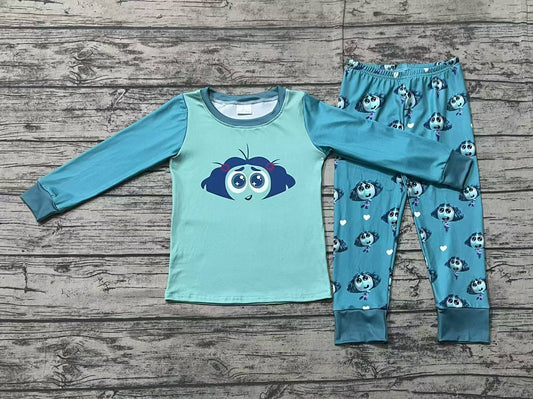 Baby Girls Blue Face Outside Cartoon Top Pants Pajamas Clothes Sets