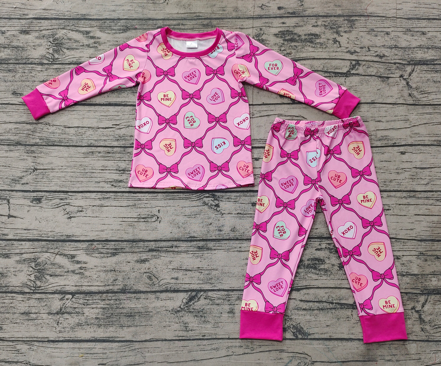 Baby Girls Valentines xoxo Hearts Bows Top Pants Pajamas Clothes Sets