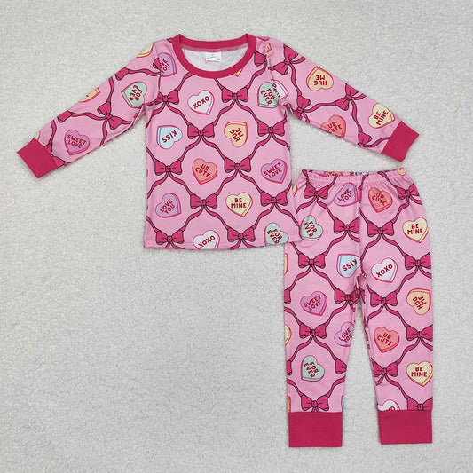 Sibling Baby Girls Valentines Hearts Bows Romper Pajamas Clothes Sets