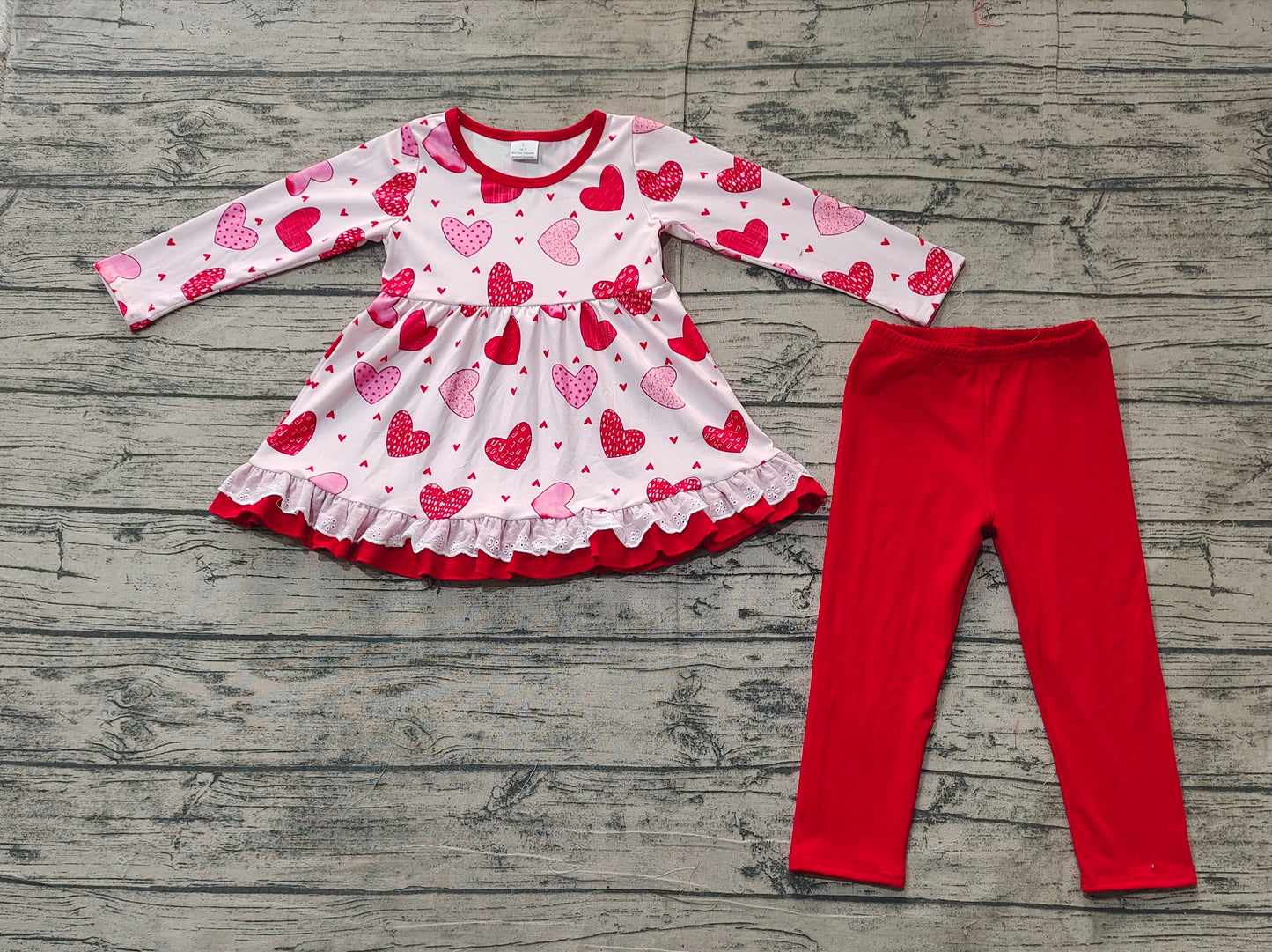 Baby Girls Valentines Hearts Lace Tunic Legging Clothes Sets