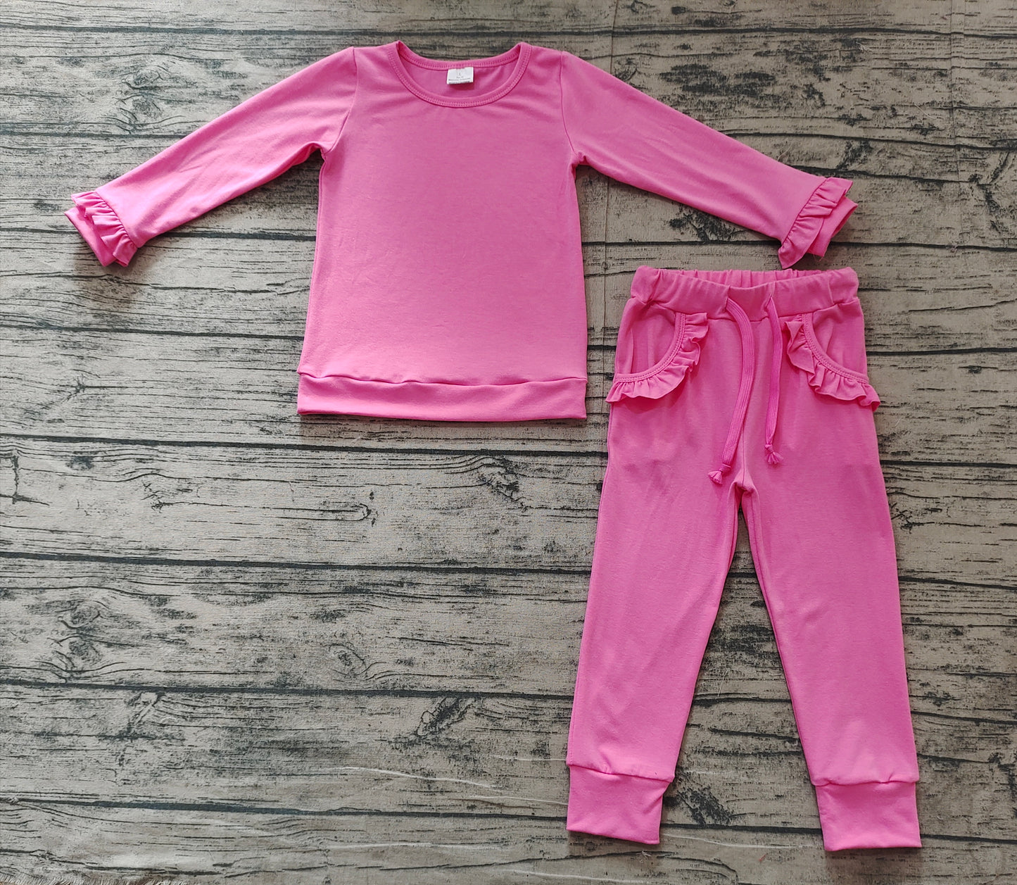 Baby Girls Hot Pink Top Ruffle Pockets Pants Jogger Clothes Sets