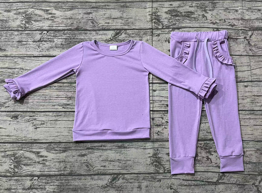 Baby Girls Lavender Top Ruffle Pockets Pants Jogger Clothes Sets