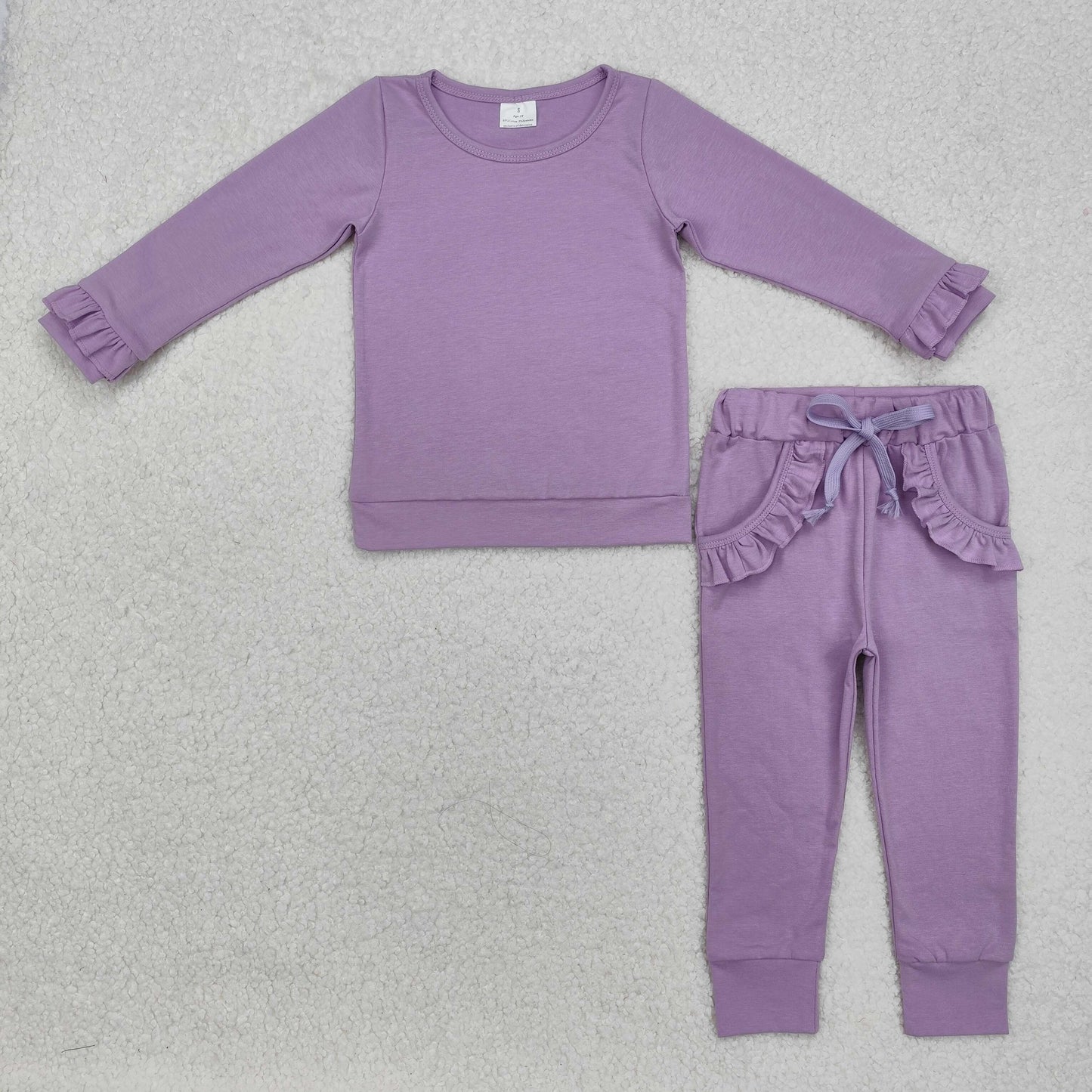 Sibling Baby Girls Lavender Pocket Hooded Top Ruffle Pants Clothes Sets