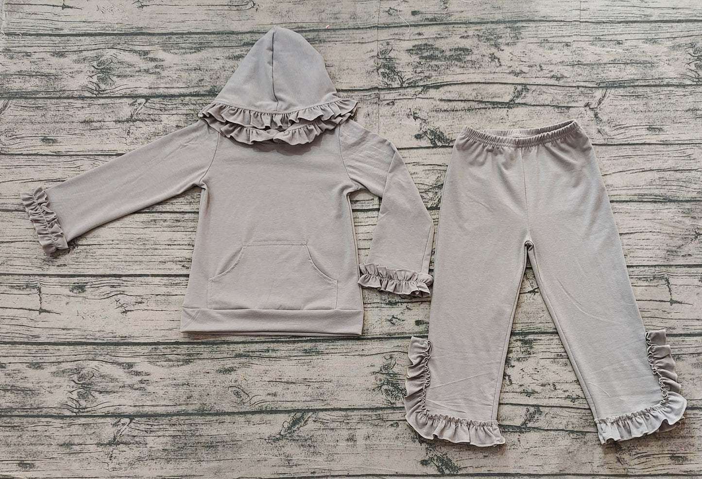 Baby Girls Grey Hooded Tops Flare Pants Clothes Sets