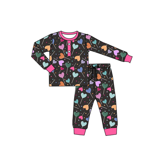 Baby Girls Valentines Grey Hearts Shirt Pants Pajamas Clothes Sets Preorder