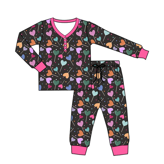 Adult Women Valentines Grey Hearts Buttons Tops Pants Pajamas Preorder