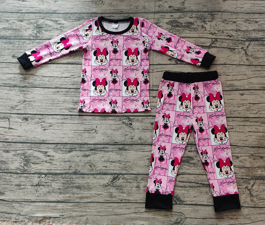 Baby Girls Mouse Pink Checkered Tops Pants Pajamas Clothes Sets
