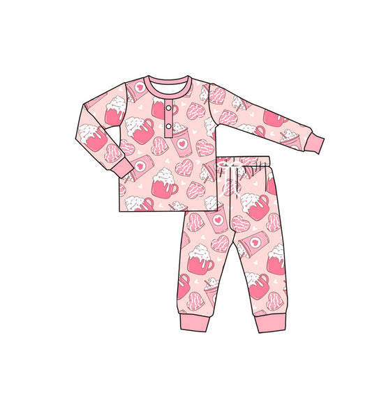 Baby Girls Valentines Heart Cups Shirt Pants Pajamas Clothes Sets Preorder