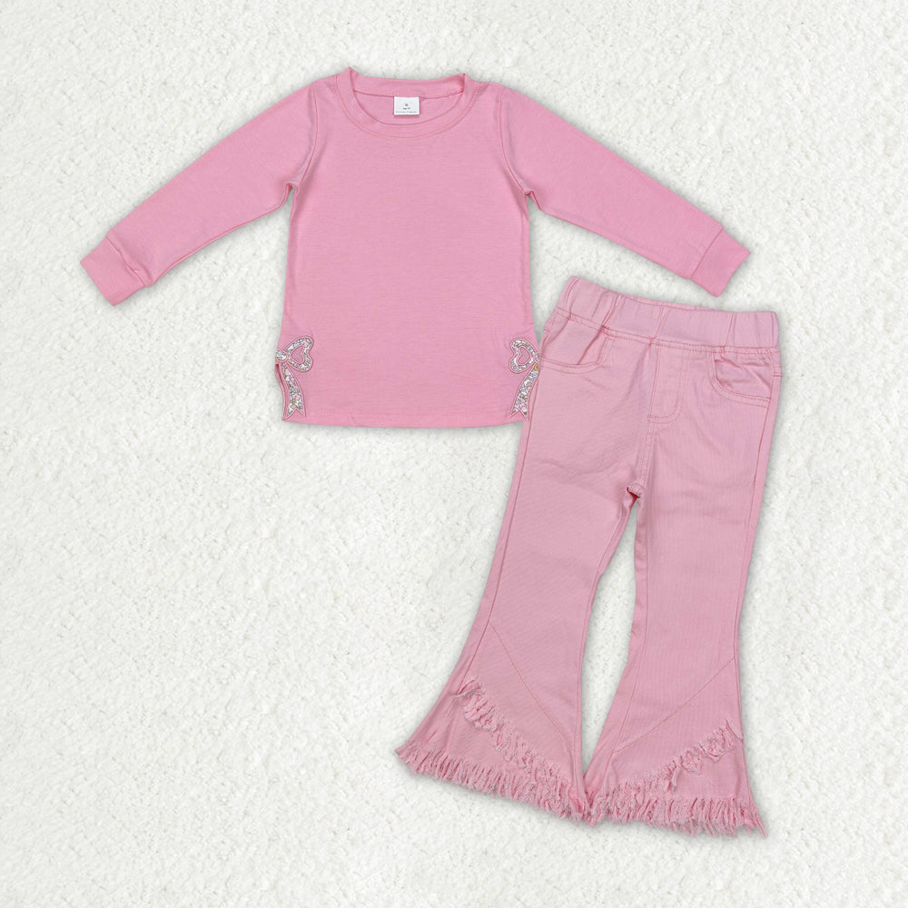 Baby Girls Pink Bows Shirts Boots Jeans Denim Clothes Sets