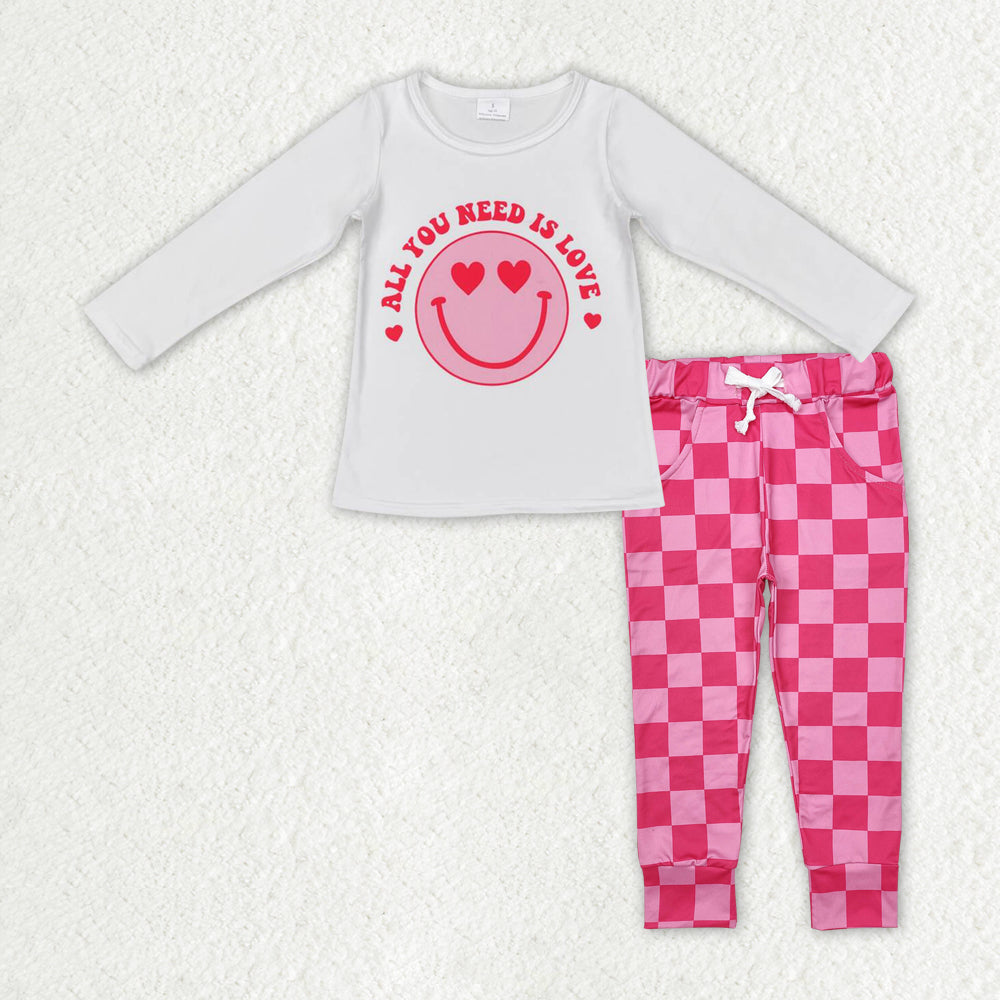 Baby Girls Valentines Smile Hearts Top Checkered Pants Clothes Sets