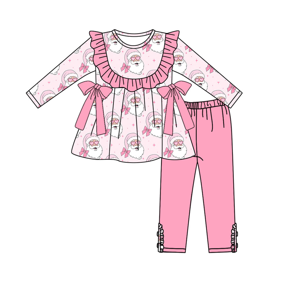 Baby Girls Long Sleeves Pink Santa Bows Tunic Legging Pant Set Preorder