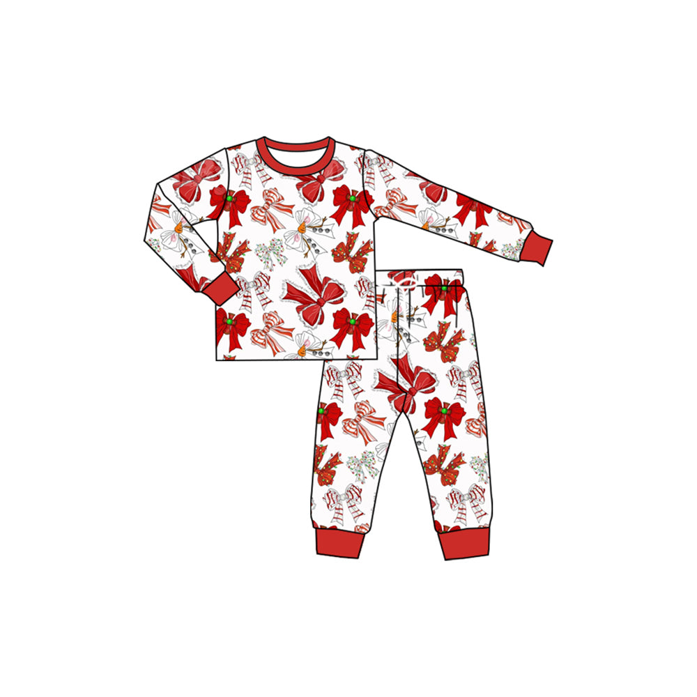 Baby Girls Long Sleeves Red Bows Plaid Top Pant Pajamas Set Preorder