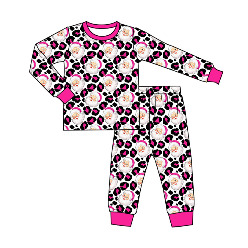 Baby Girls Long Sleeves Leopard Santa Top Pant Pajamas Set Preorder
