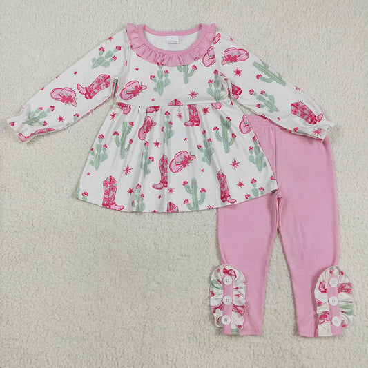 Baby Girls Pink Boots Cactus Tunic Legging Pants Western Set