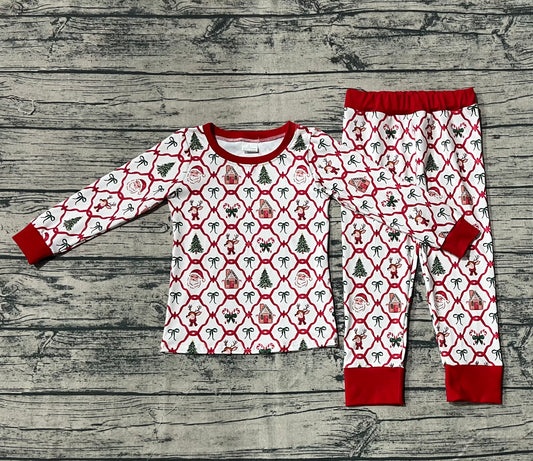 Baby Girls Christmas Bows Gingerbread Plaid Top Pant Pajamas Sets