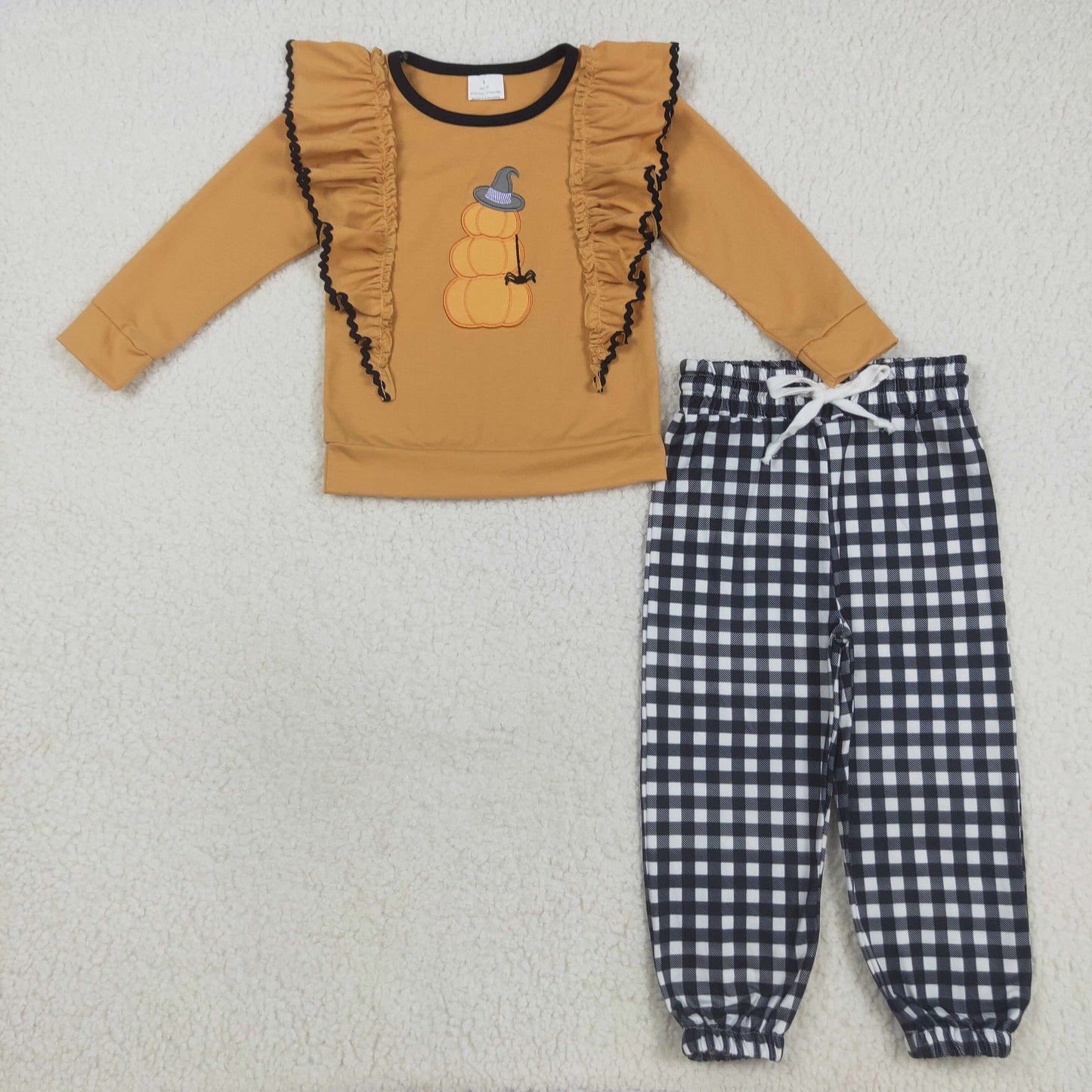 Sibling Embroidery Turkey Pumpkins Spider Baby Girls Flutter Top Jogger Fall Clothes Sets