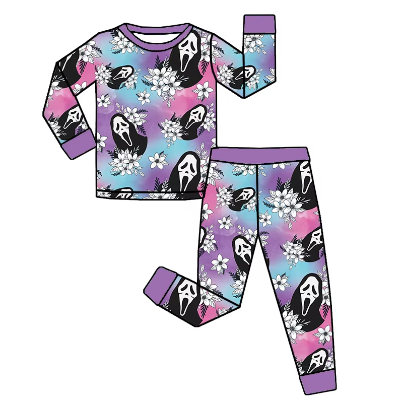 Baby Girls Long Sleeves Purple Ghosts Flowers Top Pant Pajamas Set Preorder