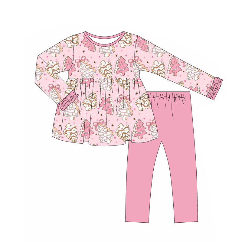 Baby Girls Pink Christmas Trees Bows Tunic Legging Pant Clothes Set