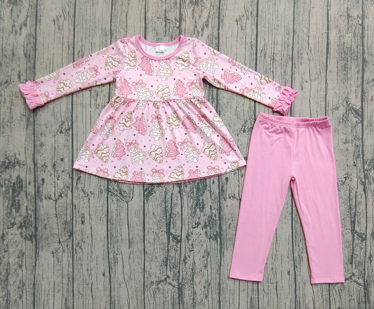 Baby Girls Pink Christmas Trees Bows Tunic Legging Pant Clothes Set