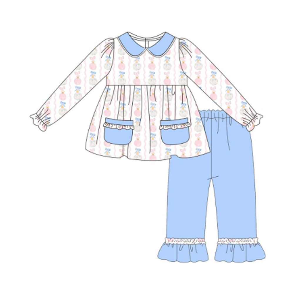 Preorder moq 5 Baby Girls Flower Pumpkins Pockets Tunic Ruffle Pant Fall Set