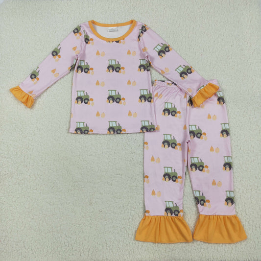 Sibling Baby Girls Long Sleeves Flowers Pumpkins Top Pant Fall Pajamas Sets