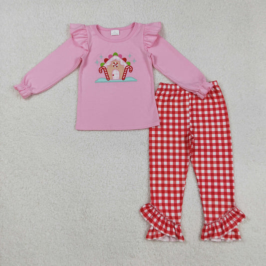 Sibling Embroidery House Candy Cane Baby Kids Long Sleeves Pants Christmas Clothes Sets