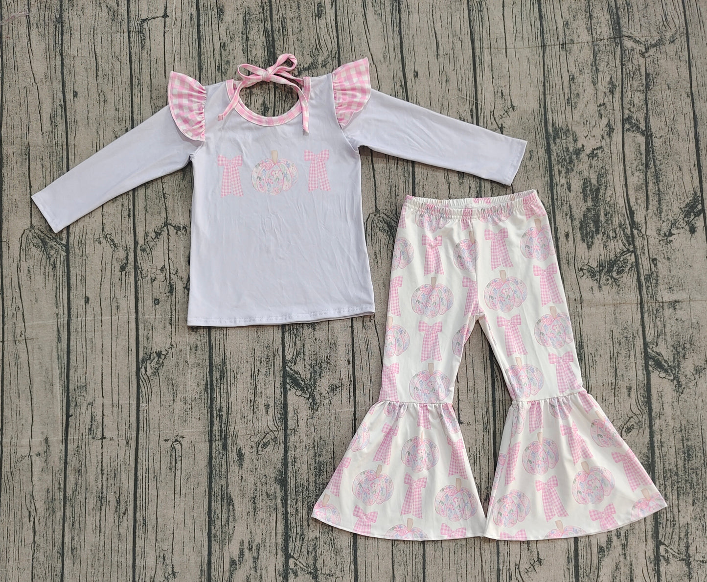 Baby Girls Long Sleeves Bows Pumpkins Top Bell Bottom Pants Fall Clothes Sets