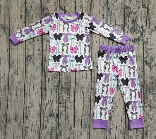 Baby Girls Long Sleeves Purple Bows Top Pant Pajamas Sets
