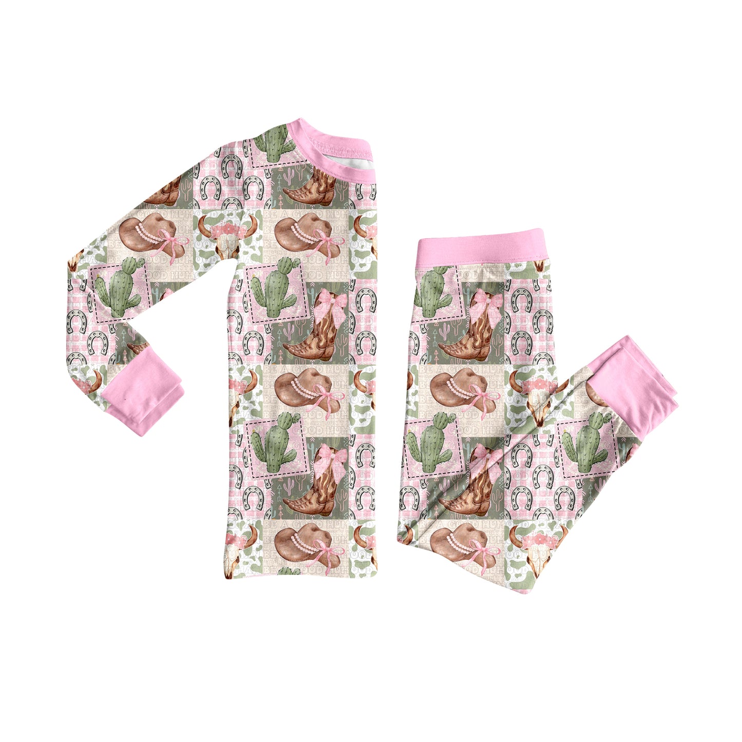 Baby Girls Long Sleeves Cactus Hats Boots Top Pant Pajamas Set Preorder