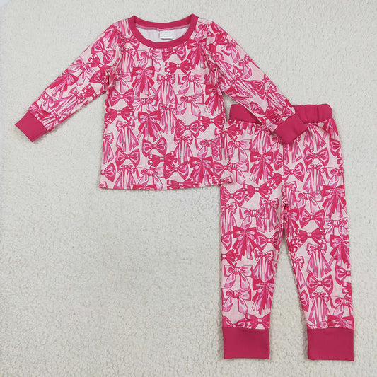 Sibling Baby Girls Hot Pink Bows Plaid Pajams Sets Zipper Footie Rompers