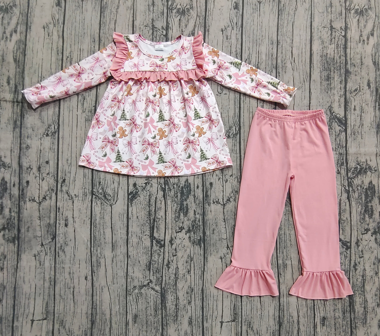 Baby Girls Christmas Trees Gingerbread Tunic Ruffle Pants Christmas Sets