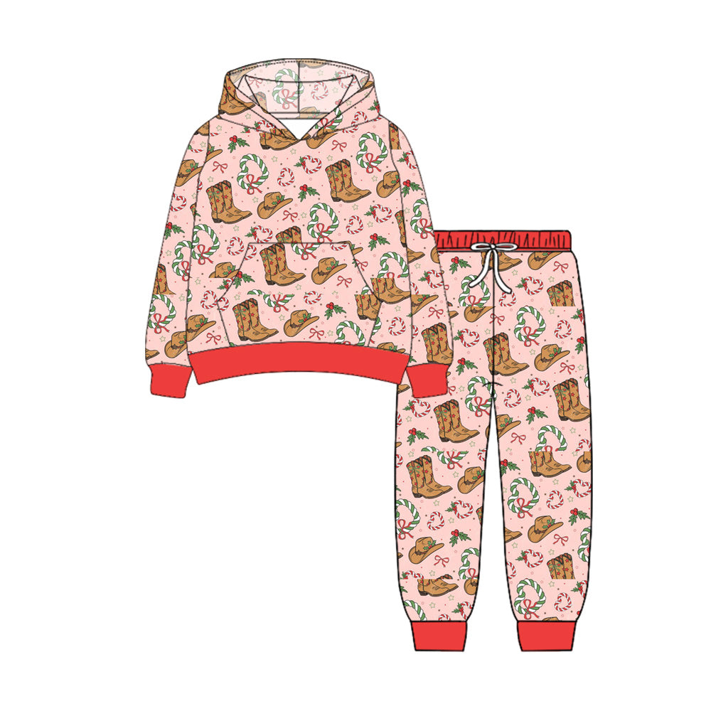 Baby Girls Long Sleeves Holly Boots Pocket Hoodies Legging Pants Set Preorder