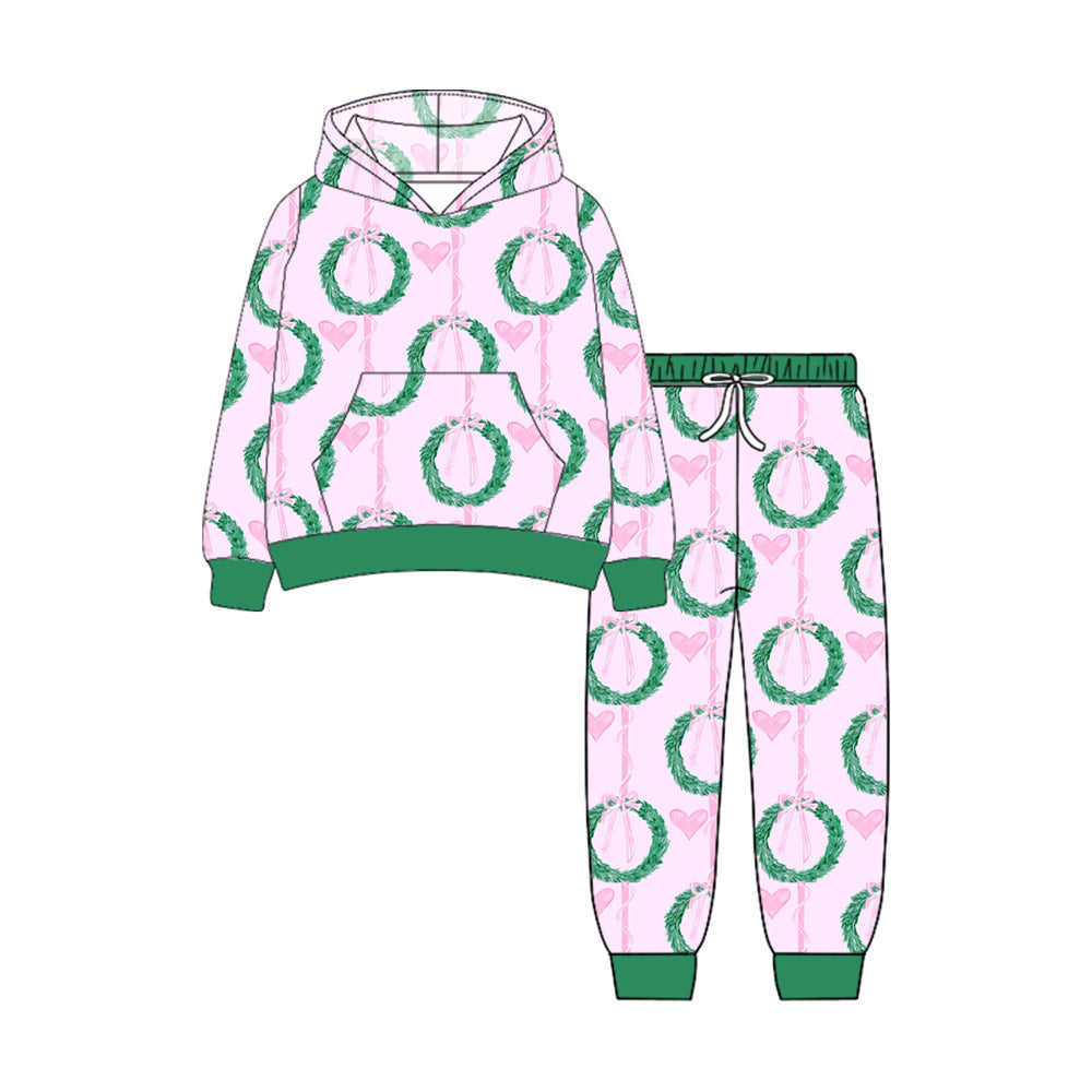 Baby Girls Long Sleeves Holly Hearts Pocket Hoodies Legging Pants Set Preorder