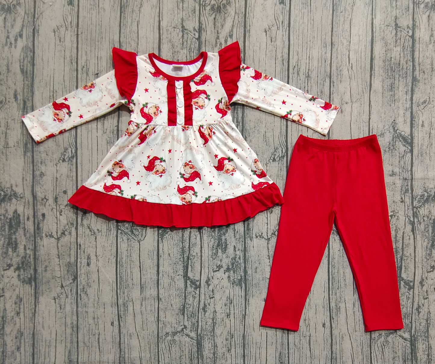 Baby Girls Christmas Santa Stars Button Tunic Legging Pants Sets