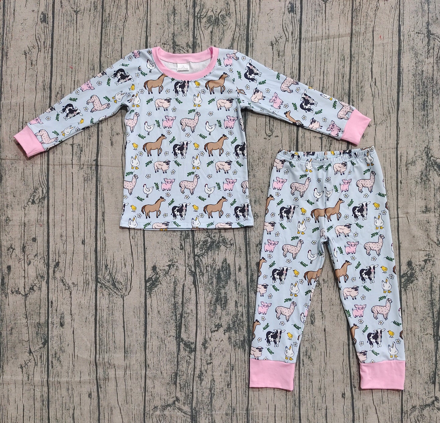 Baby Girls Long Sleeves Cows Chicks Top Pant Farm Pajamas Sets