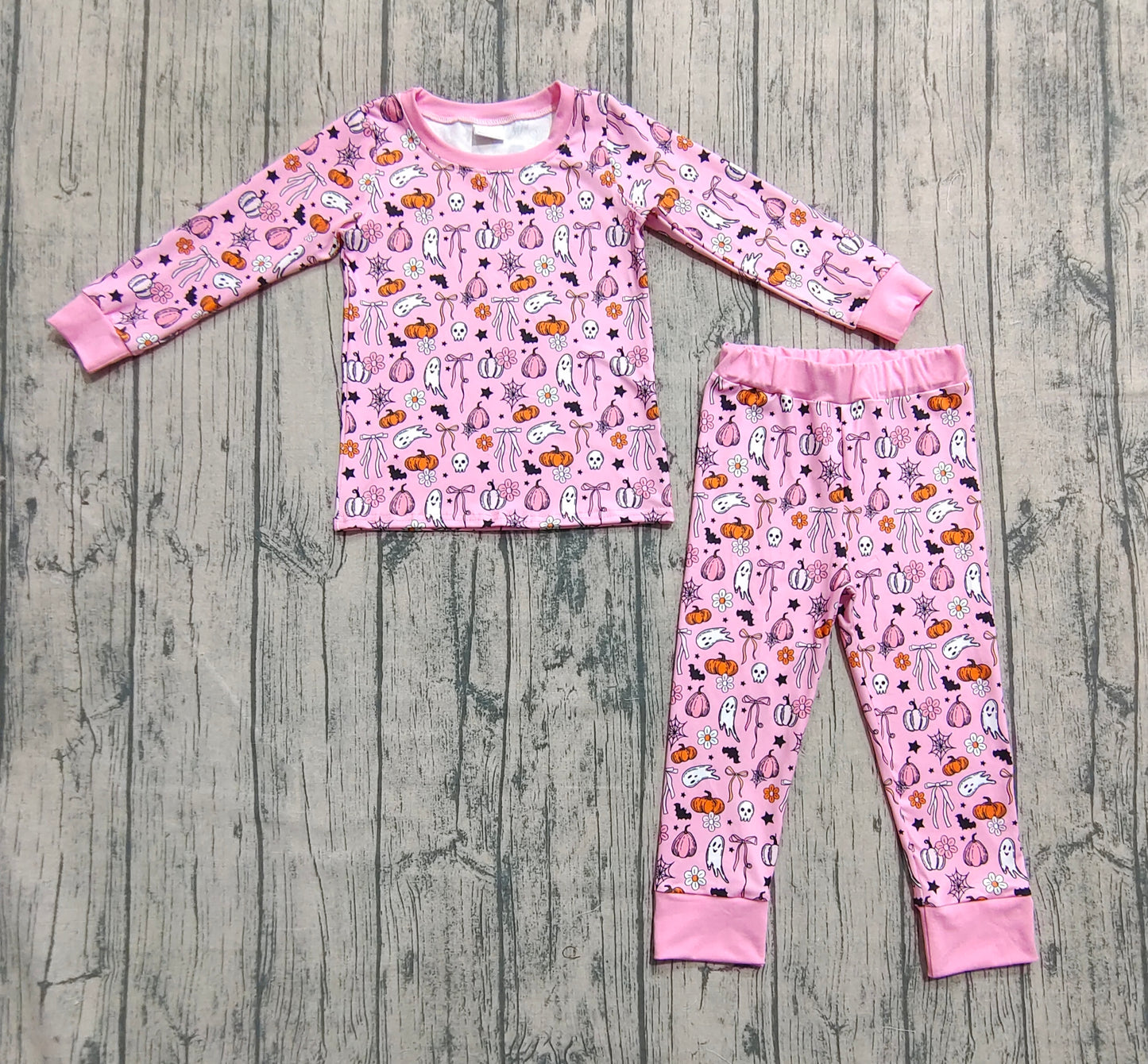 Baby Girls Halloween Pink Ghost Pumpkins Top Pant Pajamas Sets