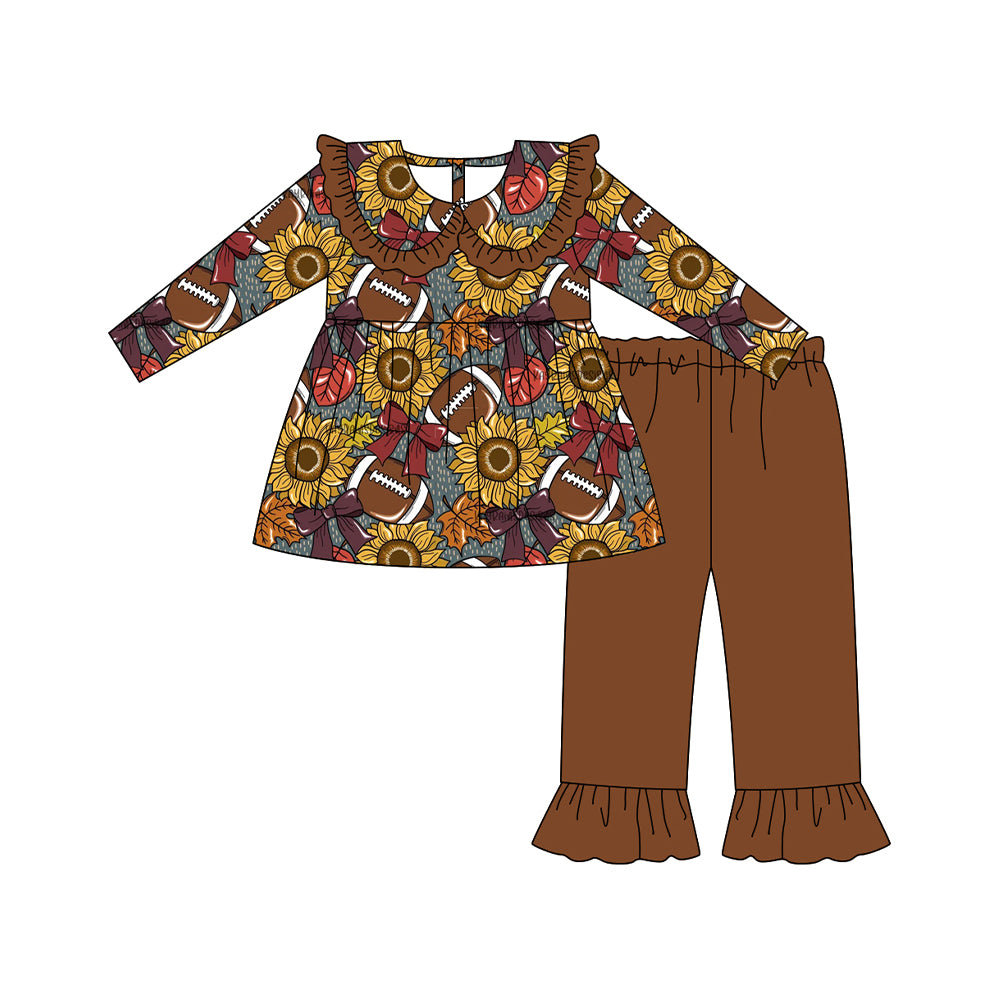 Baby Girls Long Sleeves Sunflowers Footballs Tunic Ruffle Pant Set Preorder