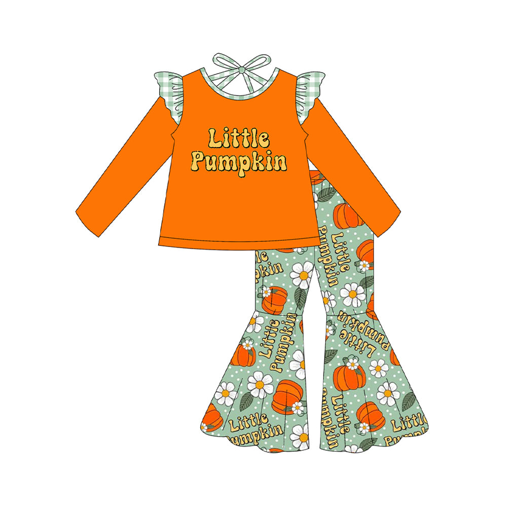 Baby Girls Long Sleeves Little Pumpkins Tunic Bell Bottom Pant Set Preorder