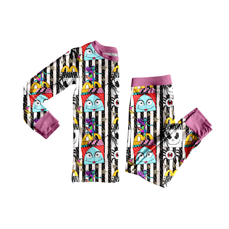 Baby Girls Long Sleeves Cartoon Ghosts Stripes Top Pant Pajamas Set Preorder