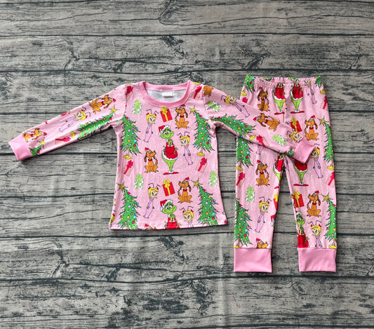 Baby Girls Christmas Face Trees Gifts Top Pants Pajamas Sets