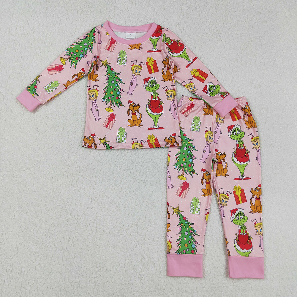 Sibling Baby Girls Green Face Miss Christmas Pajamas Set Zipper Footed Romper