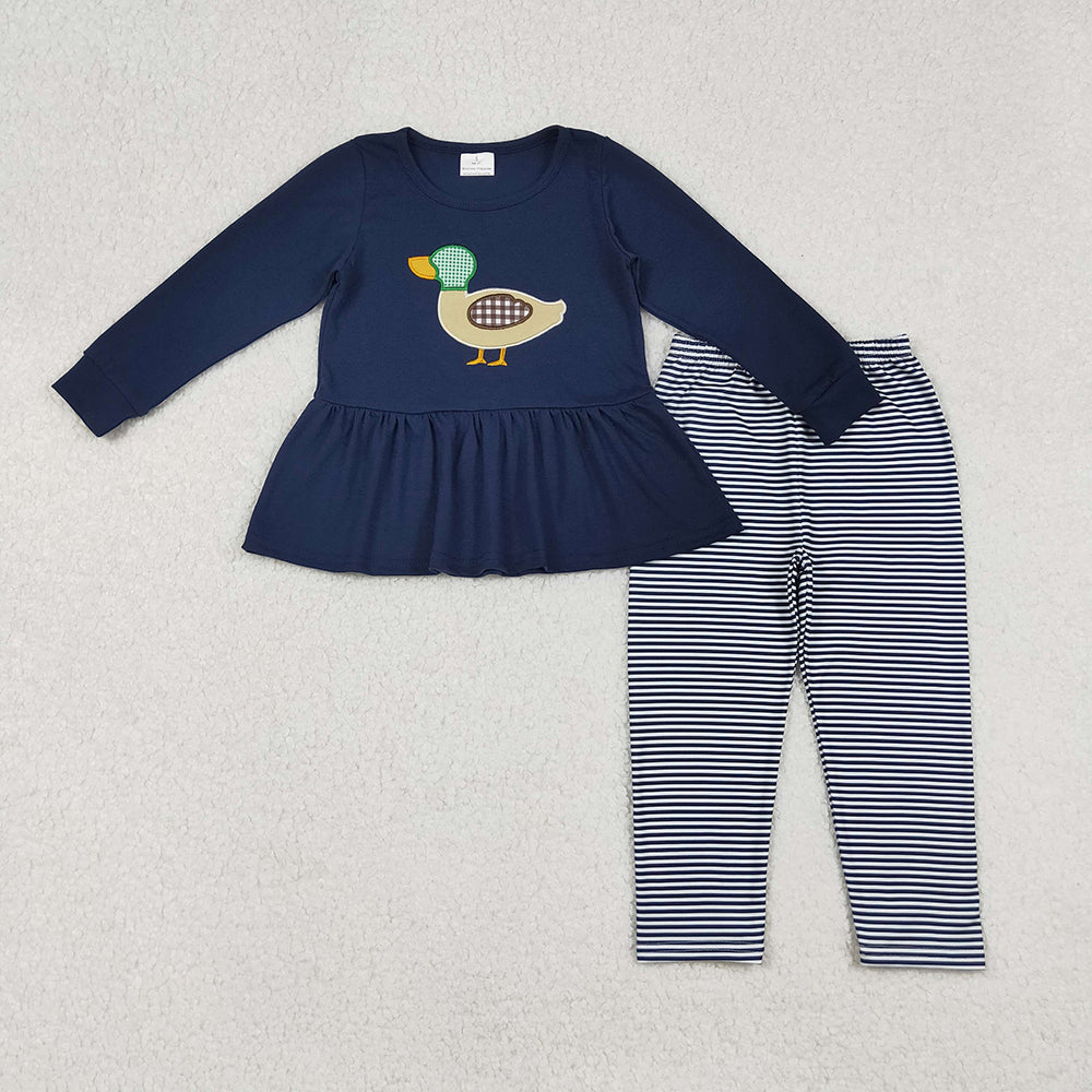 Embroidery Baby Girls Navy Fall Mallard Ducks Tunic Legging Pants Sets