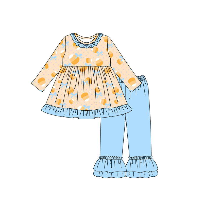 Baby Girls Long Sleeves Bows Candy Plaid Tunic Ruffle Pants Set Preorder