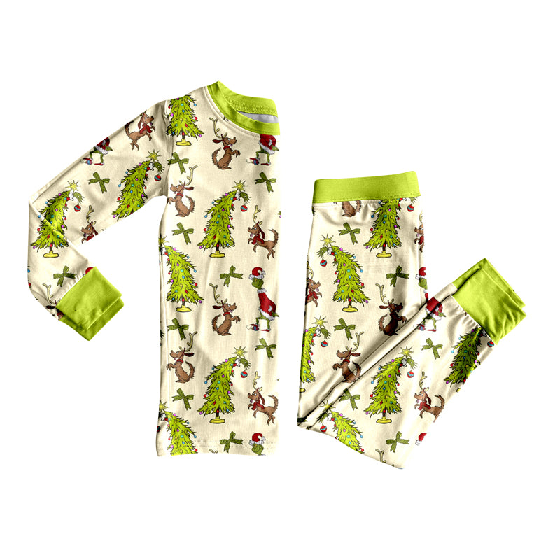 Baby Boys Christmas Trees Dogs Green Face Top Pant Pajamas Set