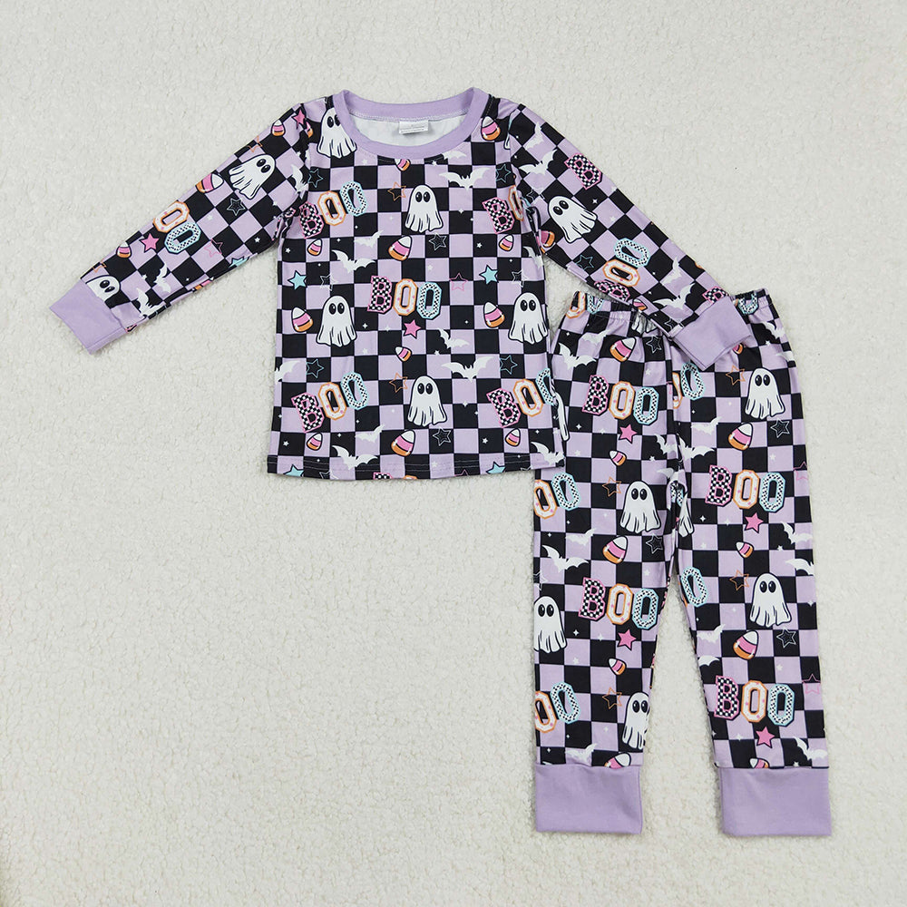 Baby Girls Halloween Black Ghosts Candy Top Pants Pajamas Sets