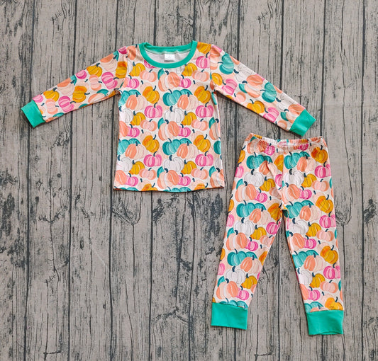 Baby Girls Colorful Pumpkins Fall Top Pant Fall Pajamas Sets